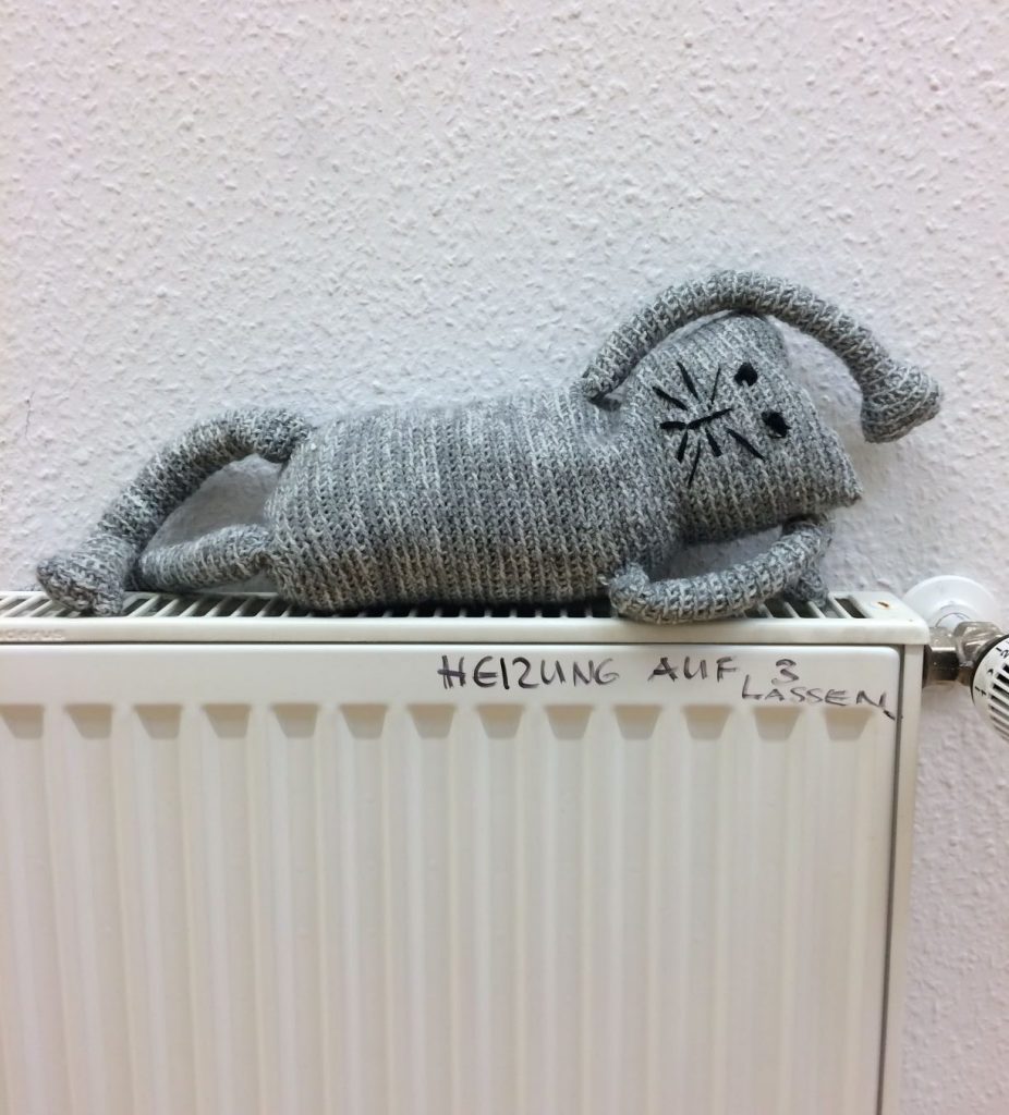 Die Katze auf der warmen Heizung